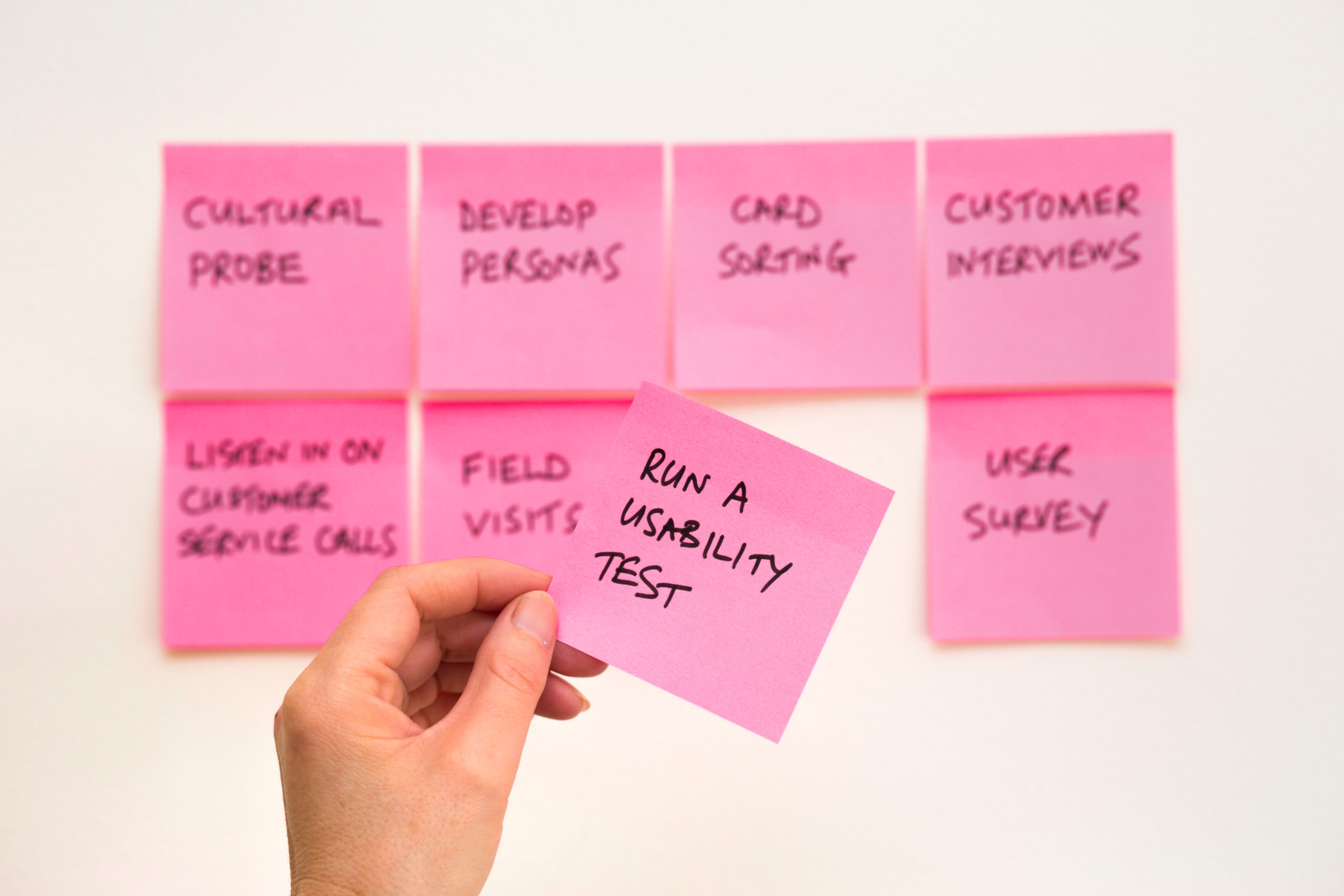 Image of post-its with the names of the Usability tools.